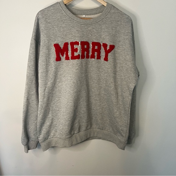 Sweaters - Gray and Red 'Merry' Women’s Crewneck